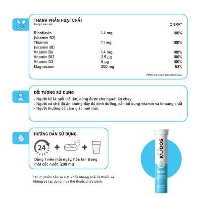 Thực phẩm bảo vệ sức khỏe KUDOS BALANCE MAGNESIUM WITH B VITAMIN COMPLEX & D3 (20 viên/tuýp)