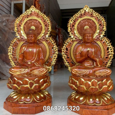 Bộ tượng thất phật được sư bằng gỗ hương đá kt cao 40×20cm +lá chắn hào quang cao tổng 54cm 