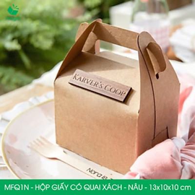 MFQ1N - 13.5x10x10 cm - 100 hộp giấy kraft có quai xách - Hộp đựng bánh ngọt, hộp quà tặng handmade