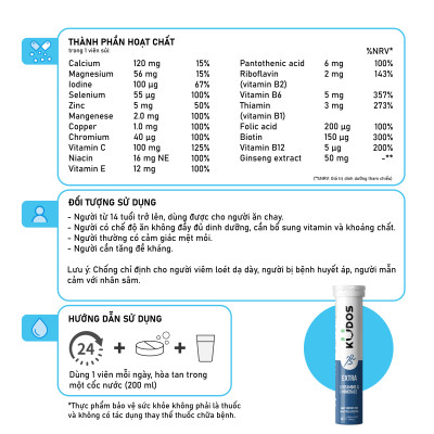 Combo Thực phẩm bảo vệ sức khỏe KUDOS VITAMIN C 1000MG + KUDOS EXTRA HIGH DOSE VITAMINS & MINERALS (20 viên/ tuýp)