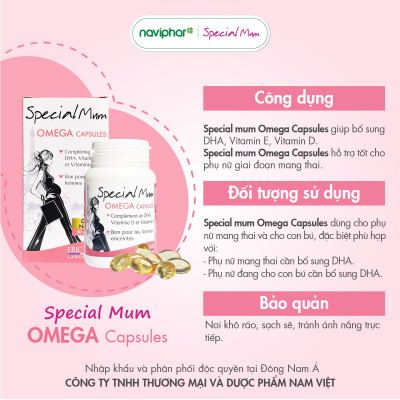[Hộp 30/60 viên] Viên nang Special Mum Omega Capsules bổ sung DHA, Vitamin E, Vitamin D3, bổ sung DHA cho thai nhi