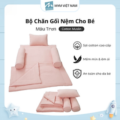 Bộ chăn gối cho bé MYM vải xô Muslin cao cấp thoáng mát thấm hút tốt an toàn cho làn da của bé