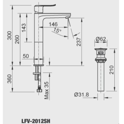 Vòi chậu rửa mặt lavabo đặt bàn cổ cao INAX LFV-2012SH nóng lạnh - Hàng chính hãng