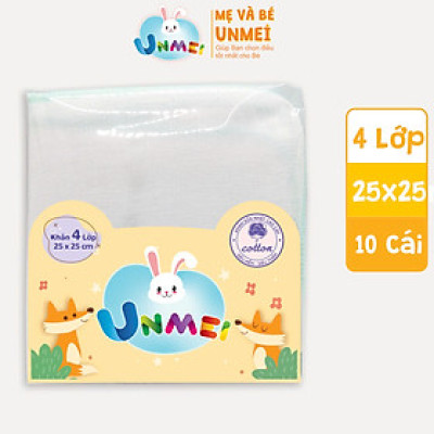 Khăn Sữa, Khăn Xô Viền Màu 4 Lớp Cao Cấp Xuất Nhật Unmei 25x25cm - Bịch 10 Cái