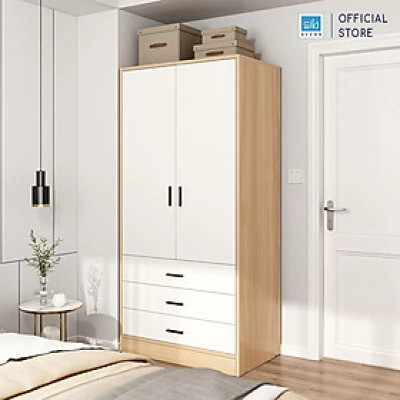 Tủ Quần Áo Gỗ Nhiều Ngăn Đa Năng Màu Trắng Phối Vân Gỗ Sồi SIB Decor TA09