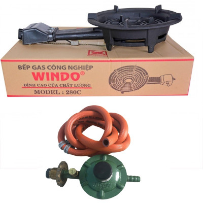  COMBO BẾP GAS CÔNG NGHIỆP HẨM WINDO 280 ( ĐEN ) + TẶNG BÔ VAN DÂY - HÀNG CHÍNH HÃNG