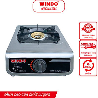 Bếp Gas Đơn Mặt Inox WINDO - 118 ĐG | Bếp gas đơn để bàn điếu gang tiết kiệm gas- Hàng chính hãng