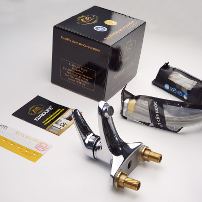 Vòi Lavabo 2 chân nóng lạnh Đồng mạ Chrome Eurolife EL-LOT03-1 (Trắng bạc)