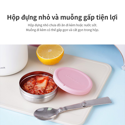 Hộp cơm giữ nhiệt Lock&Lock màu hồng LHC8042PIK 700ml - Hàng chính hãng, 2 ngăn kèm muỗng inox - JoyMall