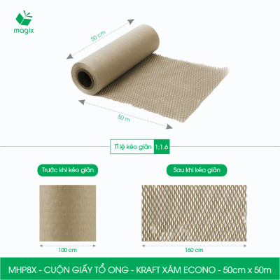 MHP8X - 50cm x 50m - Cuộn giấy tổ ong chống sốc - Kraft xám Siêu Tiết Kiệm ECONO
