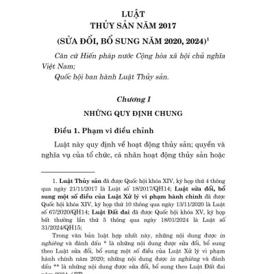 Luật thủy sản năm 2017 sửa đổi, bổ sung năm 2020, 2024 (bản in 2024)