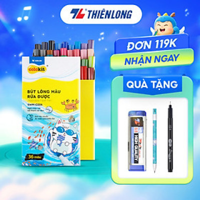 Bút Lông Màu Thiên Long Fiber Pen Washable SWM-C006 - 36 Màu- Viết Được Nét Mảnh Nét To- Mực rửa được