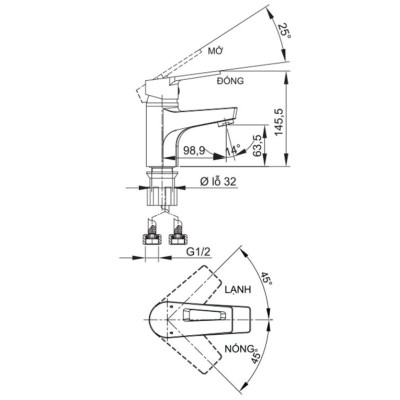 Vòi Lavabo Đồng Thau Mạ Crome Nóng Lạnh LUXTA L1226X5