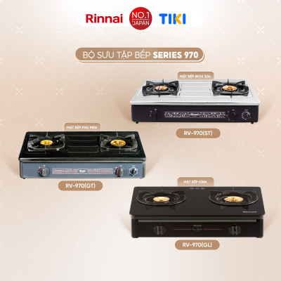 Bếp gas dương Rinnai RV-970(GL) mặt bếp kính và kiềng bếp men - Hàng chính hãng.