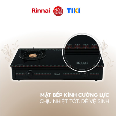 Bếp gas dương Rinnai RV-3715GL(FB) mặt bếp kính và kiềng bếp men - Hàng chính hãng.