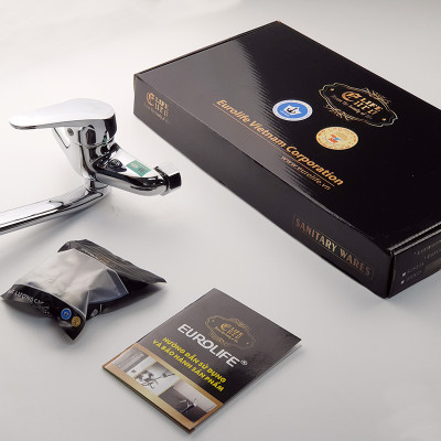 Vòi rửa chén nóng lạnh âm tường Đồng mạ Chrome Eurolife EL-T016AT (Trắng bạc)