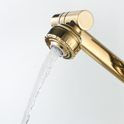 Vòi rửa mặt Lavabo cổ xoay 720 độ đa chiều, củ đồng, thân ngắn mạ vàng, điều chỉnh nhiều chế độ tia nước Minh House