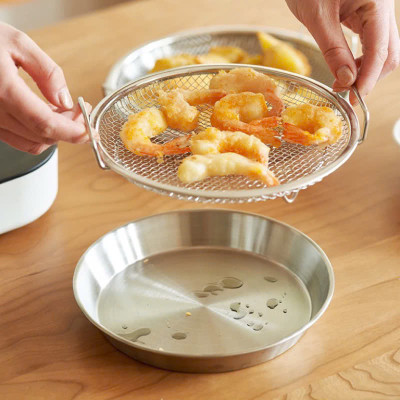 Khay Tròn Inox 304 Kèm Ray Lưới Lọc Ráo Dầu Chiên Thức Ăn Đa Năng Tiện Dụng 19cm - HÀNG CHÍNH HÃNG MINIIN