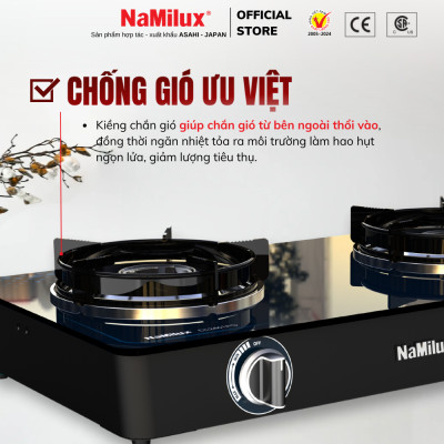 Bếp Gas Đôi Mặt Kính Cao Cấp NaMilux NH-DL3416PG/DL2461PG - Công Suất 2.8 kW/giờ/lò phải - Kiềng Bếp Tráng Men -Hàng Chính Hãng