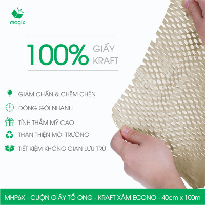 MHP6X - 40cm x 100m - Cuộn giấy tổ ong chống sốc - Kraft xám Siêu Tiết Kiệm ECONO