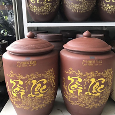 Hũ Sành Đựng Gạo Có Nắp Màu Nâu Đỏ Chuản Gốm Bát Tràng