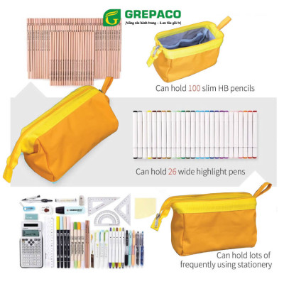 Hộp Đựng Bút Viết Đa Năng Grepaco Bằng Vải Bố Canvas Tote Đẹp Nhiều Ngăn Dạng Túi Đựng Dụng Cụ Đồ Dùng Học Tập, Phụ Kiện Học Sinh, Sinh Viên, Đồ Cá Nhân Văn Phòng – Hàng Chính Hãng