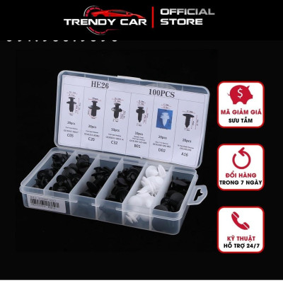 Bộ 100 Chốt Vít Vặn Các Bộ Phận Trên Xe Hơi Chất Liệu Nhựa Kèm Hộp Đựng phụ tùng ô tô