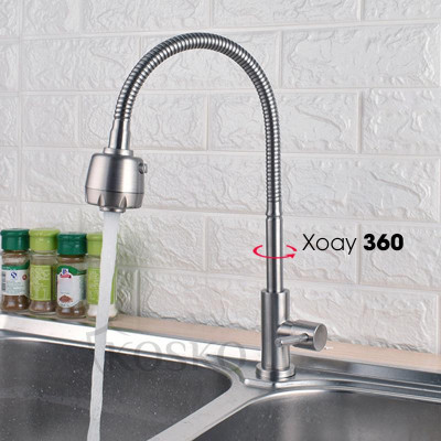 Vòi nước rửa chén bát Inox 304 Cắm chậu Cần mềm - Bát sen 1 Đường Nước (bảo hành 12 tháng)