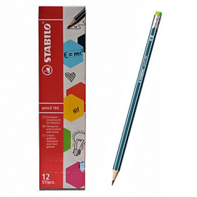 Hộp 12 cây bút chì gỗ STABILO Pencil 160 - Hộp 12 cây thân màu hồng + Gôm tẩy ER198 (PC2160P/12-HB+)