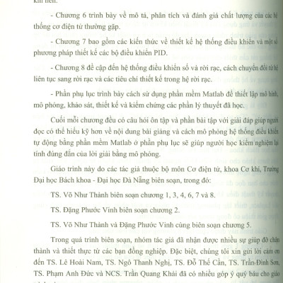 Kỹ Thuật Điều Khiển Tự Động Trong Lĩnh Vực Cơ Điện Tử - TS. Võ Như Thành chủ biên, TS. Đặng Phước Vinh