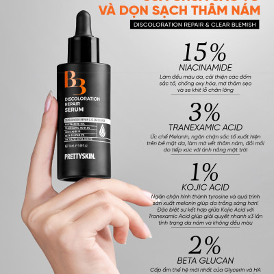 Serum xóa mờ thâm nám, ngừa lão hóa, cấp ẩm và mềm da Pretty Skin B3 Discoloration Repair 50ml