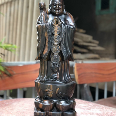 Tượng phật di lặc chúc phúc bằng gỗ mun kt cao 60×20×15cm