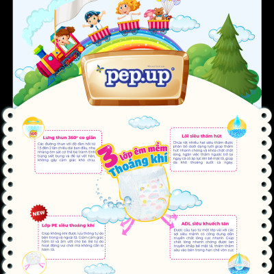 Combo 4 Gói Tã/Bỉm Quần Em Bé Pep.up Extra Dry Siêu Mềm Mại, Siêu Khô Thoáng, Kháng Khuẩn Size S (11 Miếng/Gói)