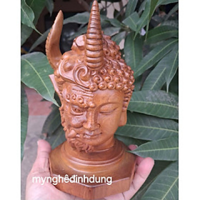 Tượng diện phật thiện ác bằng  gỗ  bách xanh thơm nức cao 20x12x12cm 