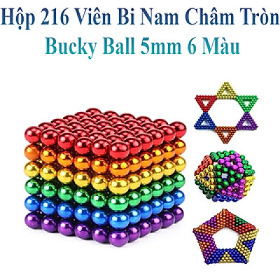 Hộp 216 Viên Bi Nam Châm Tròn Bucky Ball Mỗi Bi 5X5Mm 6 Màu Xếp Hình Vĩnh Cửu