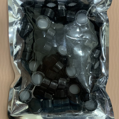 Chai thủy tinh 5ml + Nắp vặn nhựa kín đen 15-425, 100 cái hộp, Alain TQ.