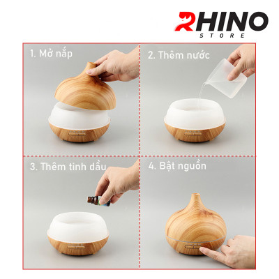 Máy phun sương tạo ẩm lớn Rhino H403 400ml, tích hợp đèn ngủ, điều khiển từ xa - Hàng chính hãng