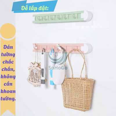 Giá treo dụng cụ nhà bếp đa năng -Kệ treo tường có móc và khe cắm dao kéo -Thanh treo nhà bếp thông minh 6 móc