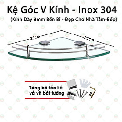 (Bền Đẹp) - Kệ Góc Kính Chữ V KhoNCC Hàng Chính Hãng - Khung Inox 304 Không Gỉ Dùng Trang Trí Phòng Tắm - Nhà Vệ Sinh - KPD-KeGocV2-5105
