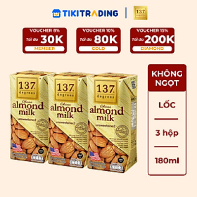 Lốc 3 hộp Sữa hạt Hạnh nhân Không đường 137 DEGREES 180ml