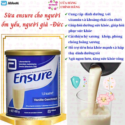 Sữa bột Ensure Vanille Geschmask, Ensure Đức cho người lớn tuổi, hồi phục sức khỏe cho người gầy yếu, người suy dinh dưỡng 400gr/hộp