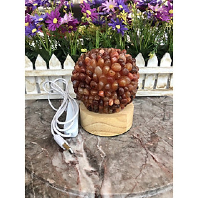 Đèn ngủ đá mã não phong thủy kiểu hoa cẩm tú cầu trang trí phòng ngủ, bàn làm việc, bàn học