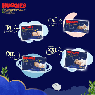 Combo 3 Tã quần Huggies Naturemade ban đêm M58/L44/XL38/XXL26