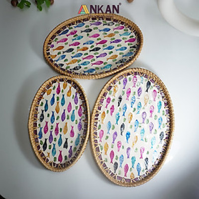 Khay Mây Ovan Khảm Trai Cá Cầu Vồng – Hàng Thủ Công Mỹ Nghệ Việt Nam