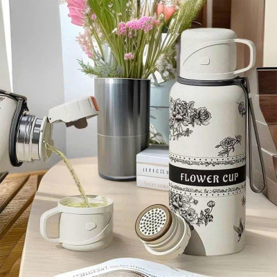 Bình Giữ Nhiệt Flower Cup Linh Chi Bedding Dung Tích Lớn Bằng thép Không Gỉ
