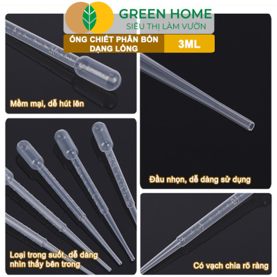 Ống Pipet GreenHome, 3ml, D15cm, Chiết Phân Bón Dạng Nước, Có Vạch Định Lượng, Đa Năng, Tiện Dụng