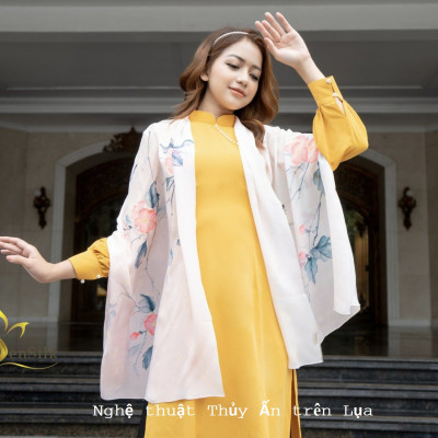 Khăn Lụa Thủy Ấn Cao Cấp Vẽ Tay Hoa Mugunghwa Hàn Quốc, Khăn Thời Trang Cao Cấp SenSilk, Khăn Lụa Tơ Tằm, Khăn Lụa Độc Bản