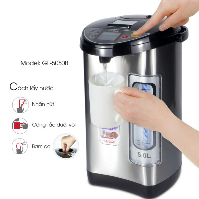 Bình Thuỷ Điện Gali GL-5050B Dung tích 5L nhỏ gọn, Thân bằng nhựa nguyên sinh cao cấp, lòng trong bằng Inox 304 dày chất lượng. Hàng chính hãng chất lượng cao bảo hành 24 tháng.