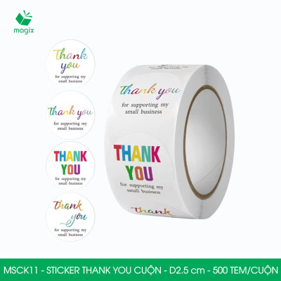 MSCK11 - D2.5 cm - 1 Cuộn 500 sticker thank you tròn, nhãn dán thank you, tem dán cảm ơn