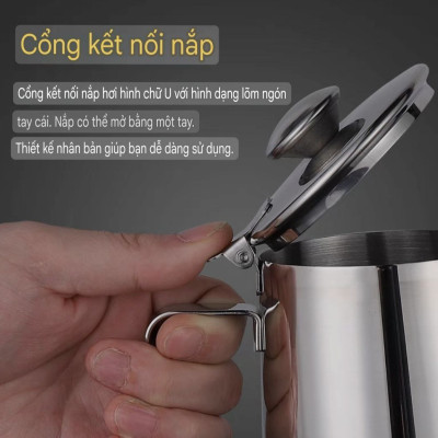 CA INOX 304 CA ĐÁNH SỮA CÓ NẮP ĐẬY NHIỀU SIZE CAO CẤP MILK PITCHER INOX 304